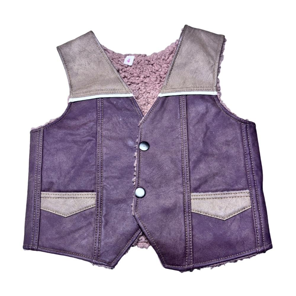 Unbranded Western Vest Faux Leather Brown Size 4 Cowboy‎ Boho Kids